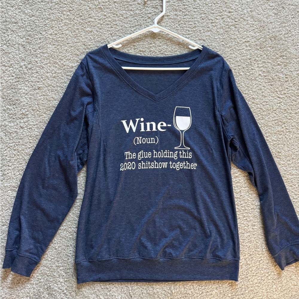 Blue V-Neck Long Sleeve Shirt About 2020/COVID-Era